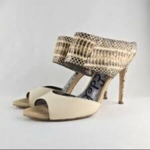 Sam Edelman White and Brown Snakeskin Heels